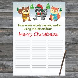 Christmas party games,How Many Words Can You Make From Merry Christmas,Woodland Winter animals Christmas Trivia Game