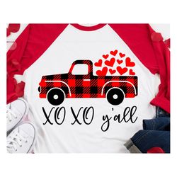 valentines day svg, xo xo svg, buffalo plaid truck svg, kids valentines shirt, hugs & kisses, love sign svg cut file for