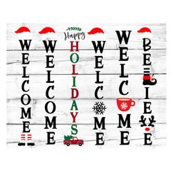 christmas porch sign svg bundle, welcome bundle svg, vertical sign svg, merry christmas, happy holidays svg cut files fo