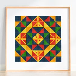 Patchwork cross stitch pattern, Counted Geometric cross stitch, Cross stitch Pillow, Color blocks x-stitch pattern