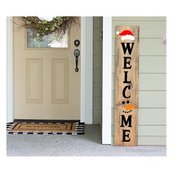 welcome porch sign svg, christmas svg, christmas porch sign, vertical sign svg, winter home sign, snowman svg files for