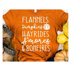 flannels pumpkins hayrides smores & bonfires svg, fall svg, funny fall shirt, pumpkin patch, kids thanksgiving svg file