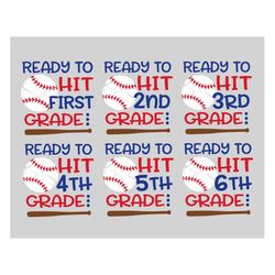 back to school svg bundle, boy ready to hit school svg, 1st, 2nd, 3rd 4th grade, baseball, first day of school svg file