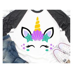mermaid unicorn svg, unicorn svg, summer svg, mermaid birthday svg, magical unicorn face svg, baby girl svg cut files fo
