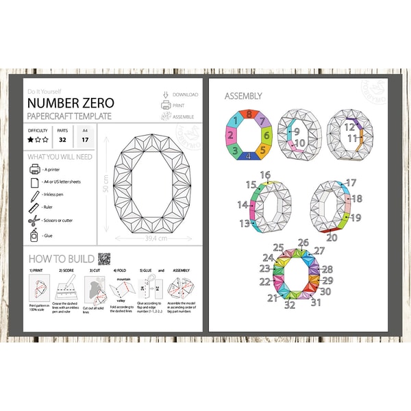DIY Paper Number Zero 3D Papercraft Printable PDF - Inspire Uplift