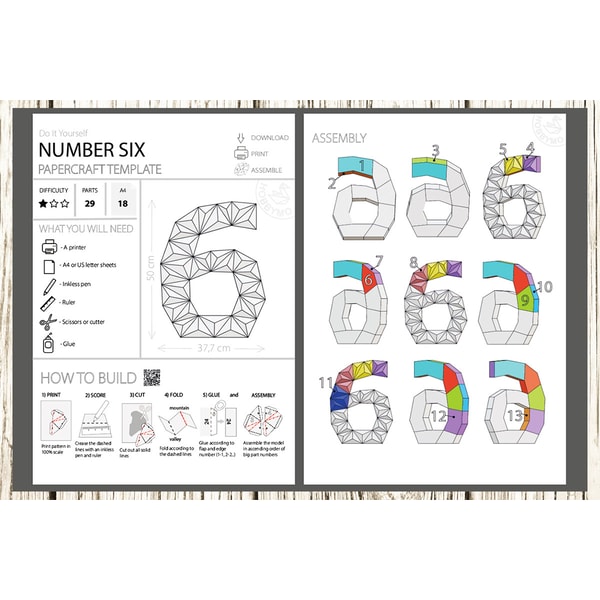Number 6 Paper DIY Paper Number Six 3D Papercraft Printable PDF - Inspire Uplift