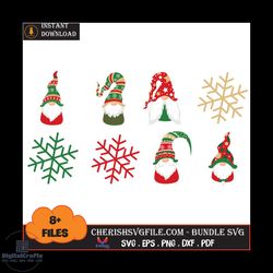 8 files christmas gnome and snow bundle svg, christmas svg