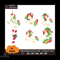6 files cute unicorn christmas bundle svg, christmas svg, cute unicorn bundle svg