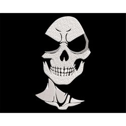 Mysterious White Skull Embroidery Design - Fill Stitch Halloween Skeleton Head for Dark Fabric, Macabre Dead Face, Machi