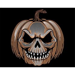 Quick Stitch Pumpkin Skull Embroidery Design - Sketch Halloween Skeleton Face for Dark Fabrics, Creepy Machine Embroider