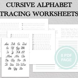 cursive alphabet tracing, calligraphy sheets, handwriting practice, tracing alphabet printable