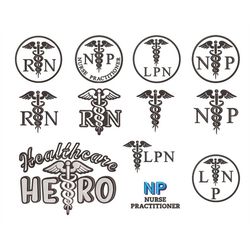 Nurse Embroidery Designs BUNDLE, NP, RN, Licensed Practical Nurse, Medical Caduceus Emblem, 15 Machine embroidery design