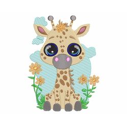Sketch Baby Giraffe Embroidery Design, Cute Quick Stitch Big-Eyed Baby Safari Animal, Nursery Theme, Machine embroidery