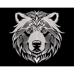 White Bear Head Embroidery Design - Sketch Stitch Celtic Symbol for Dark Fabric, Fairy Tale Forest Theme, Machine Embroi