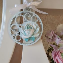 Christmas tree ornaments blue with 3D white rose Hanging christmas tree decor Flower christmas ornament Christmas gift