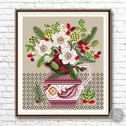 Cross stitch pattern Flower vase PDF, Beautiful bouquet, Instant design download. Digital PDF 356