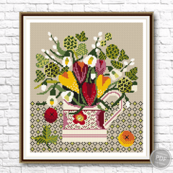 Cross stitch pattern Flower vase PDF, Beautiful bouquet, Instant design download. Digital PDF 359