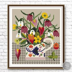 Cross stitch pattern Flower vase PDF, Beautiful bouquet, Instant design download. Digital PDF 363