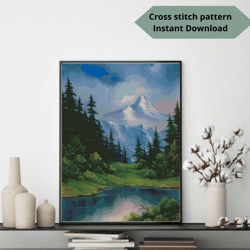 Mountain Landscape cross stitch pattern, Full coverage embroidery design, Nature pattern, Instant download Digital PDF