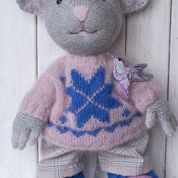 crochet animal toy mouse, christmas handmade gift stuffed animal toy, waldorf doll, amigurumi mouse, soft toy, gift for