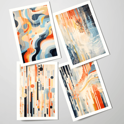 set of 4 digital postcards a6 (4 x 6 in), "abstract", for printing, pdf, instant download