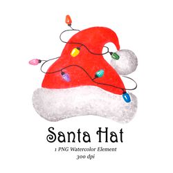 Watercolor Santa Hat PNG, Santa Claus Clip Art, Red Christmas Clipart, New Year Graphics, Sublimation Design