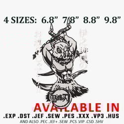 inosuke black embroidery design, demon slayer embroidery, anime design, anime shirt, embroidery shirt, digital download