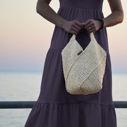 Crochet tote bag pattern, straw shopping handbag reusable grocery bag, eco raffia carryall purse woman, video tutorial