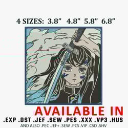 muichiro frame embroidery design, demon slayer embroidery, anime design, anime shirt, embroidery shirt, digital download