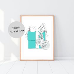 blue jewellry gift box - watercolor simple digital print