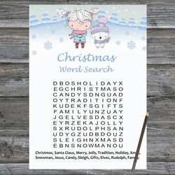 Christmas party games,Christmas Word Search Game Printable,Polar bear arctic animals Christmas Trivia Game Cards