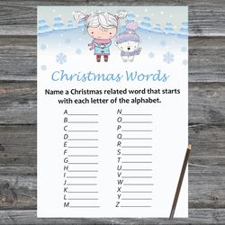 Christmas party games,Christmas Word A-Z Game Printable,Polar bear arctic animals Christmas Trivia Game Cards