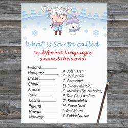 Christmas party games,Christmas Around the World Game Printable,Polar bear arctic animals Christmas Trivia Game Cards