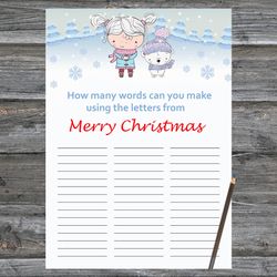 Christmas party games,How Many Words Can You Make From Merry Christmas,Polar bear arctic animals Christmas Trivia Game