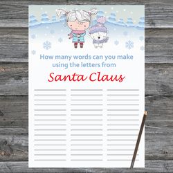 Christmas party games,How Many Words Can You Make From Santa Claus,Polar bear arctic animals Christmas Trivia Game Cards