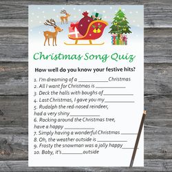 Christmas party games,Christmas Song Trivia Game Printable,Santa reindeer Christmas Trivia Game Cards