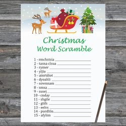 Christmas party games,Christmas Word Scramble Game Printable,Santa reindeer Christmas Trivia Game Cards