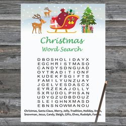Christmas party games,Christmas Word Search Game Printable,Santa reindeer Christmas Trivia Game Cards