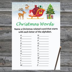 Christmas party games,Christmas Word A-Z Game Printable,Santa reindeer Christmas Trivia Game Cards