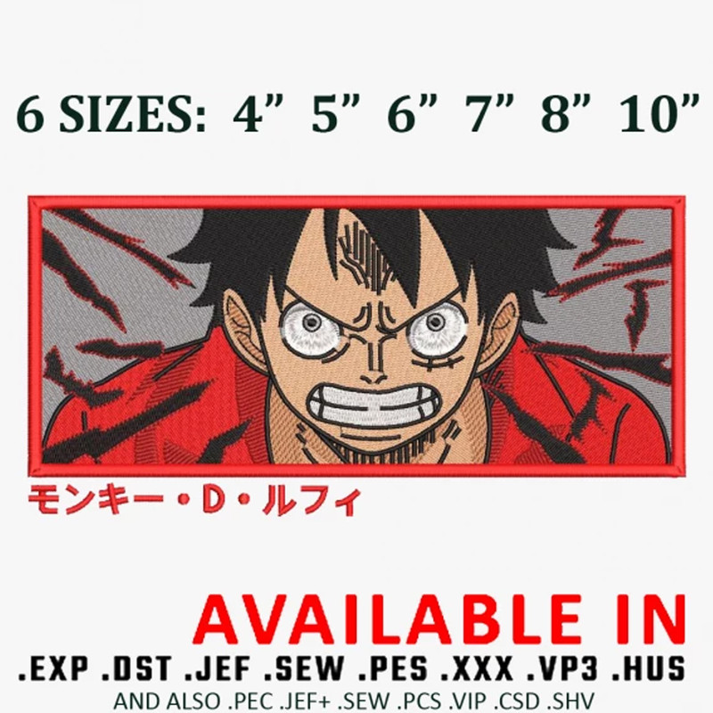 Luffy angry embroidery design