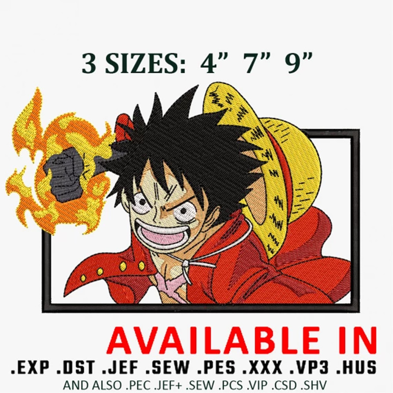 Luffy fire punch embroidery design