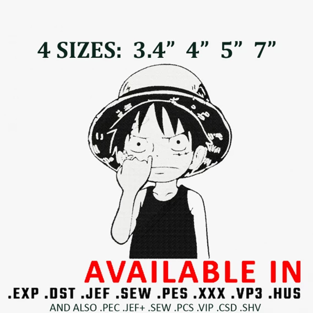 Luffy nose play embroidery design