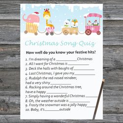 Christmas party games,Christmas Song Trivia Game Printable,Christmas train animals Christmas Trivia Game Cards