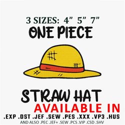 Luffy straw hat embroidery design, One piece embroidery, Anime design, Anime shirt, Embroidery shirt, Digital download