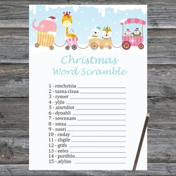 Christmas party games,Christmas Word Scramble Game Printable,Christmas train animals Christmas Trivia Game Cards