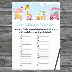 Christmas party games,Christmas Word A-Z Game Printable,Christmas train animals Christmas Trivia Game Cards
