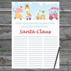 Christmas party games,How Many Words Can You Make From Santa Claus,Christmas train animals Christmas Trivia Game Cards