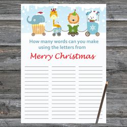 Christmas party games,How Many Words Can You Make From Merry Christmas,Christmas train animals Christmas Trivia Game
