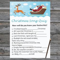 Christmas party games,Christmas Song Trivia Game Printable,Santa claus reindeer Christmas Trivia Game Cards