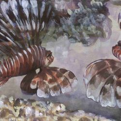 ORIGINAL WATERCOLOR PAINTING Fish Artwork 10x20 hand painting